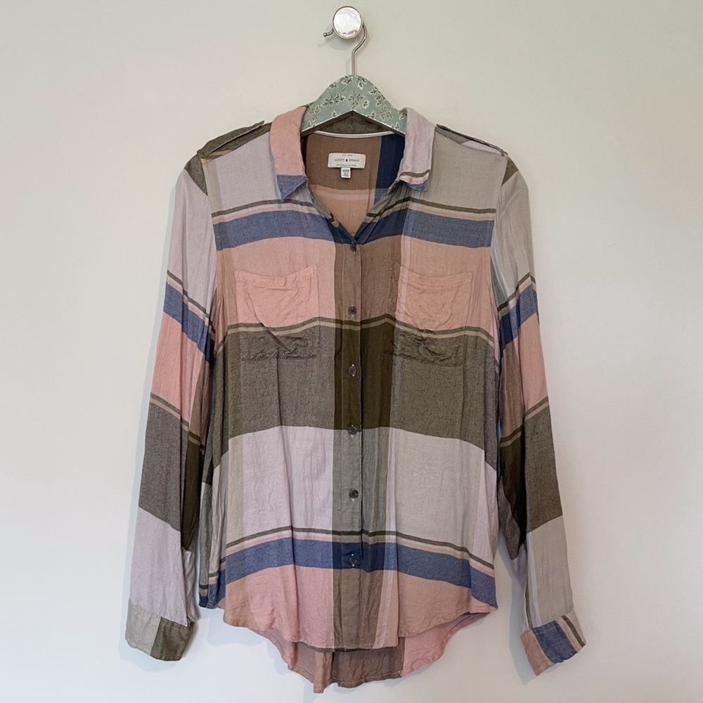 Lucky Brand Neutral Plaid Button Front Shirt